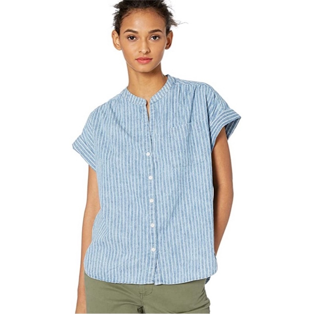 J. Crew Blue Cotton Striped Camp Shirt